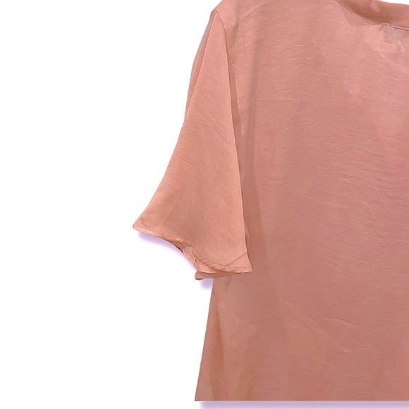 HARVE BENARD Tie Neck Flutter Sleeve Blouse in Soft Pink Satin Sheen Bow Trend - Picture 6 of 11